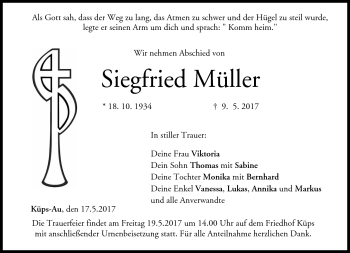 Traueranzeige von Siegfried Müller von Neue Presse Coburg