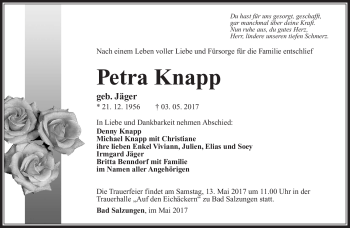 Traueranzeige von Petra Knapp von Südthüringer Presse