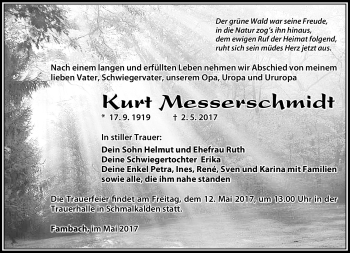 Traueranzeige von Kurt Messerschmidt von Südthüringer Presse