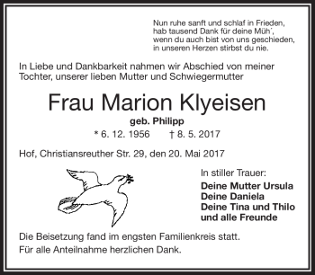 Traueranzeige von Marion Klyeisen von Frankenpost
