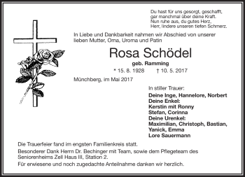 Traueranzeige von Rosa Schödel von Frankenpost