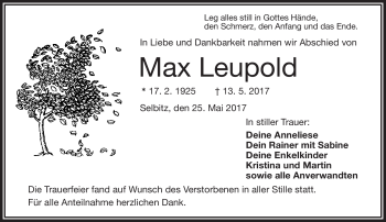 Traueranzeige von Max Leupold von Frankenpost