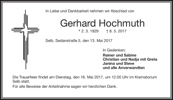 Traueranzeige von Gerhard Hochmuth von Frankenpost