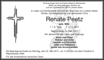 Traueranzeige von Renate Peetz von Frankenpost