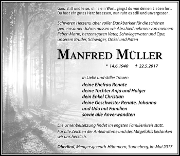 Traueranzeige von Manfred Müller von Südthüringer Presse
