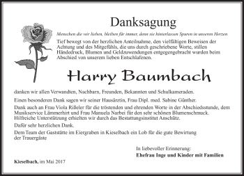 Traueranzeige von Harry Baumbach von Südthüringer Presse