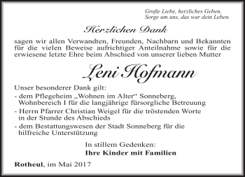 Traueranzeige von Leni Hofmann von Südthüringer Presse
