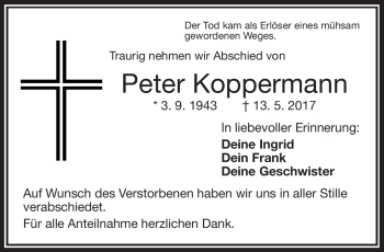 Traueranzeige von Peter Koppermann von Frankenpost