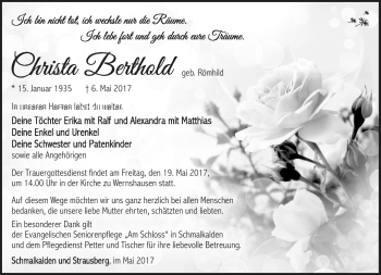 Traueranzeige von Christa Berthold von Südthüringer Presse