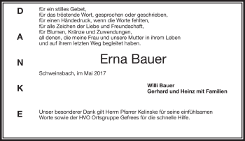 Traueranzeige von Erna Bauer von Frankenpost