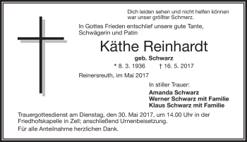 Traueranzeige von Käthe Reinhard von Frankenpost