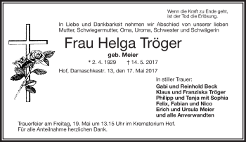 Traueranzeige von Helga Tröger von Frankenpost