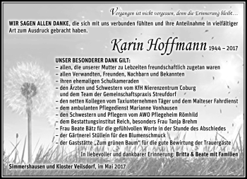 Traueranzeige von Karin Hoffmann von Südthüringer Presse