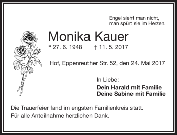 Traueranzeige von Monika Kauer von Frankenpost