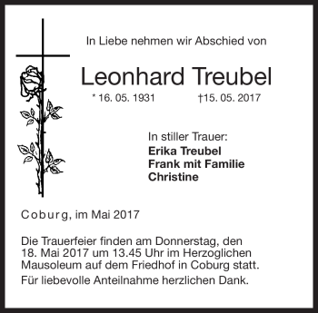 Traueranzeige von Leonhard Treubel von Neue Presse Coburg