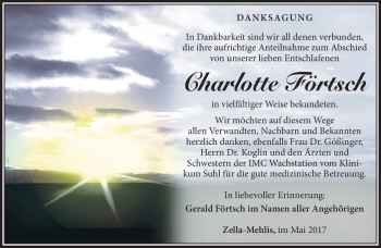 Traueranzeige von Charlotte Förtsch von Südthüringer Presse