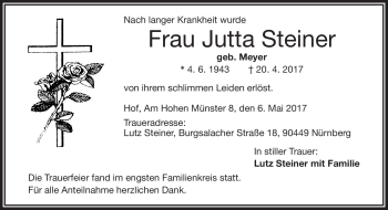 Traueranzeige von Jutta Steiner von Frankenpost
