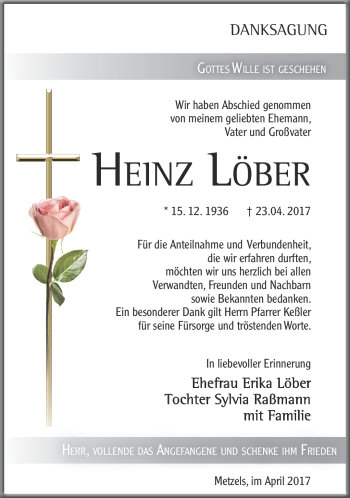 Traueranzeige von Heinz Löber von Südthüringer Presse