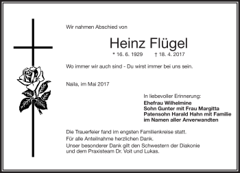 Traueranzeige von Heinz Flügel von Frankenpost