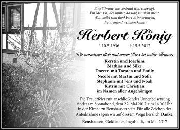 Traueranzeige von Herbert König von Südthüringer Presse