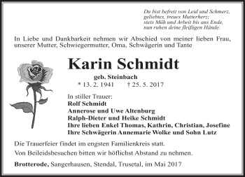 Traueranzeige von Karin Schmidt von Südthüringer Presse