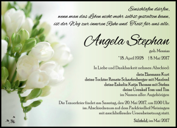 Traueranzeige von Angela Stephan von Südthüringer Presse