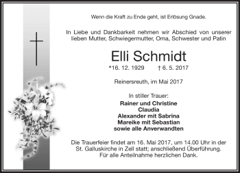 Traueranzeige von Elli Schmidt von Frankenpost