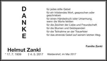 Traueranzeige von Helmut Zankl von Frankenpost