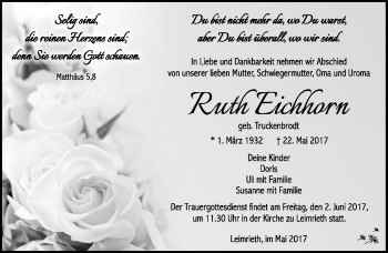 Traueranzeige von Ruth Eichhorn von Südthüringer Presse