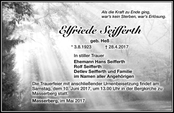 Traueranzeige von Elfriede Seifferth von Südthüringer Presse