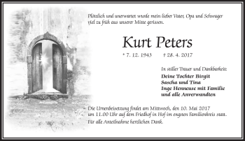 Traueranzeige von Kurt Peters von Frankenpost