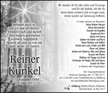 Traueranzeige von Reiner Kunkel von Südthüringer Presse