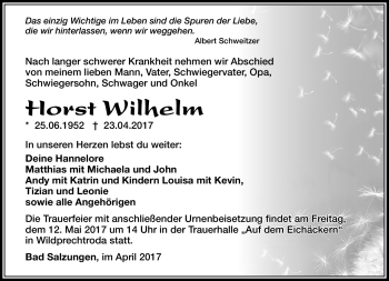 Traueranzeige von Horst Wilhelm von Südthüringer Presse