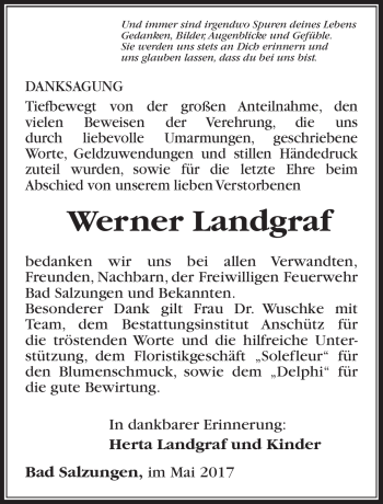 Traueranzeige von Werner Landgraf von Südthüringer Presse