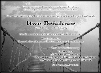Traueranzeige von Uwe Brückner von Südthüringer Presse
