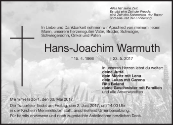 Traueranzeige von Hans-Joachim Warmuth von Neue Presse Coburg