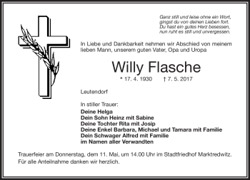 Traueranzeige von Willy Flasche von Frankenpost