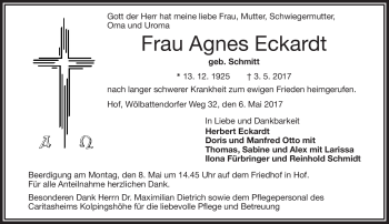 Traueranzeige von Agnes Eckardt von Frankenpost