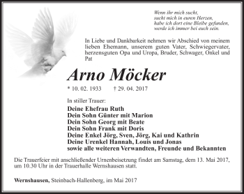 Traueranzeige von Arno Möcker von Südthüringer Presse