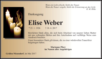 Traueranzeige von Elise Weber von Südthüringer Presse