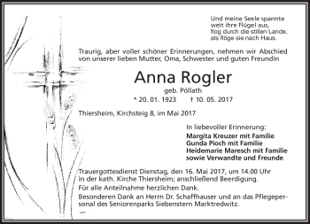 Traueranzeige von Anna Rogler von Frankenpost