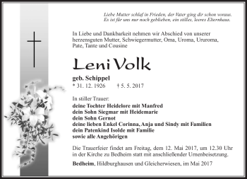 Traueranzeige von Leni Volk von Südthüringer Presse