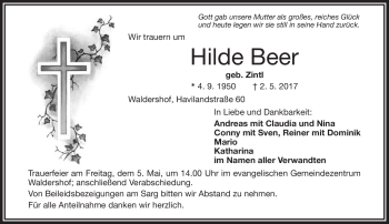 Traueranzeige von Hilde Beer von Frankenpost