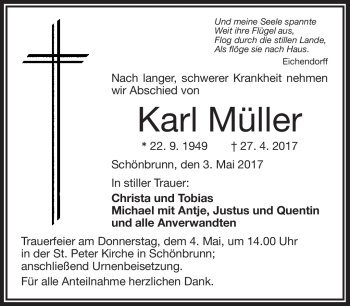 Traueranzeige von Karl Müller von Frankenpost