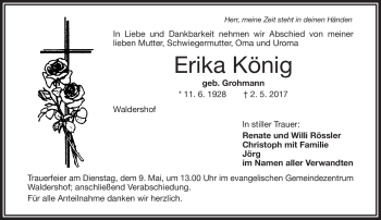 Traueranzeige von Erika König von Frankenpost