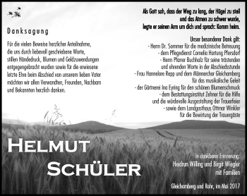 Traueranzeige von Helmut Schüler von Südthüringer Presse