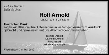 Traueranzeige von Rolf Arnold von Südthüringer Presse