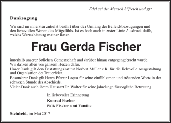Traueranzeige von Gerda Fischer von Südthüringer Presse