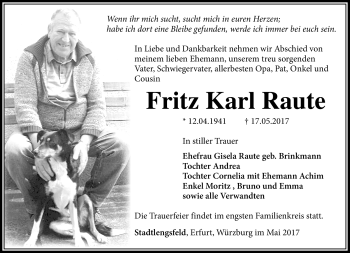 Traueranzeige von Fritz Karl Raute von Südthüringer Presse