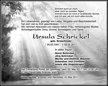 Traueranzeige von Ursula Schrickel von Südthüringer Presse